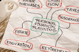 hand writing on napkin outlining financial planning