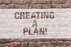 a brick wall painted with the words CREATING A PLAN