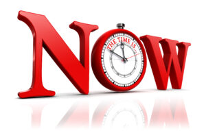 now red word and clock. clipping path included